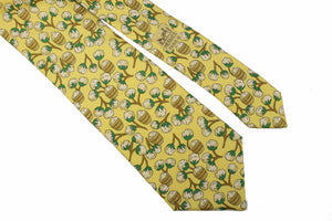 HERMÈS cotton plant yellow silk tie