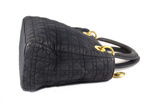 CHRISTIAN DIOR black cannage microfibre Lady Dior bag