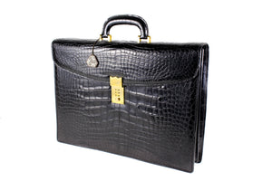 SCILPRA black crocodrile skin executive briefcase