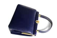 Dark blue leather frame handbag