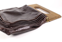 Brown handbag with wood handles