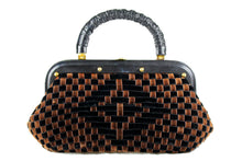 Black and brown woven velvet frame bag