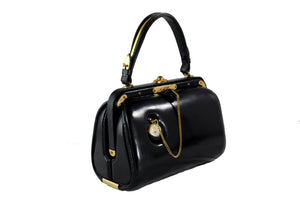LEDERER black leather handbag with removable pocket watch