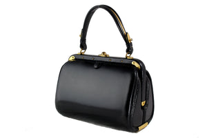 LEDERER black leather handbag with removable pocket watch