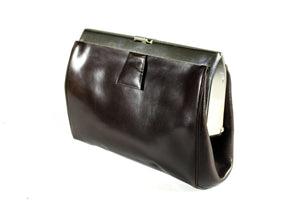 Art deco brown leather frame clutch