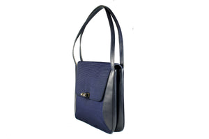 LOEWE black leather and blue fabric handbag