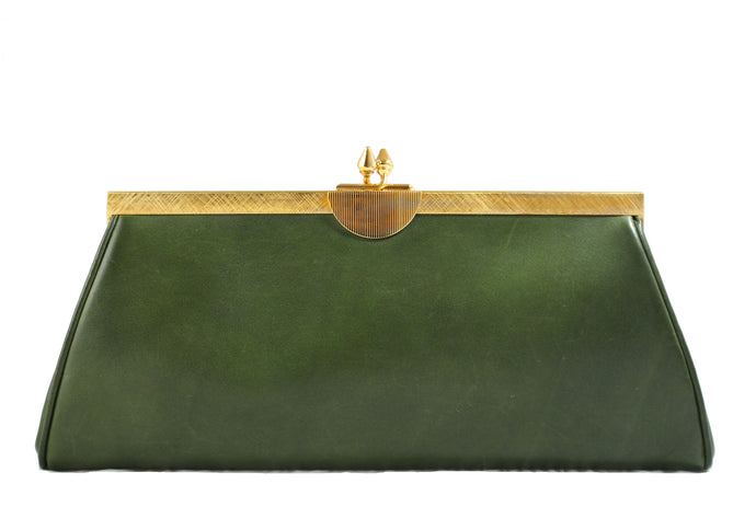 LOEWE green leather clutch