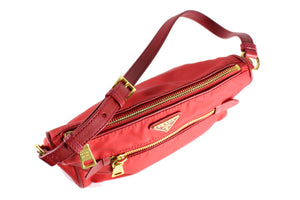 PRADA red nylon pochette with leather strap