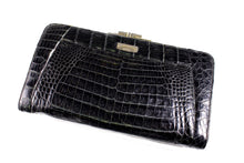 Black crocodile skin frame clutch