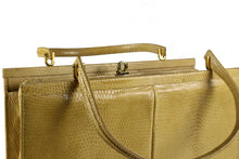 Lizard cream-colored frame handbag