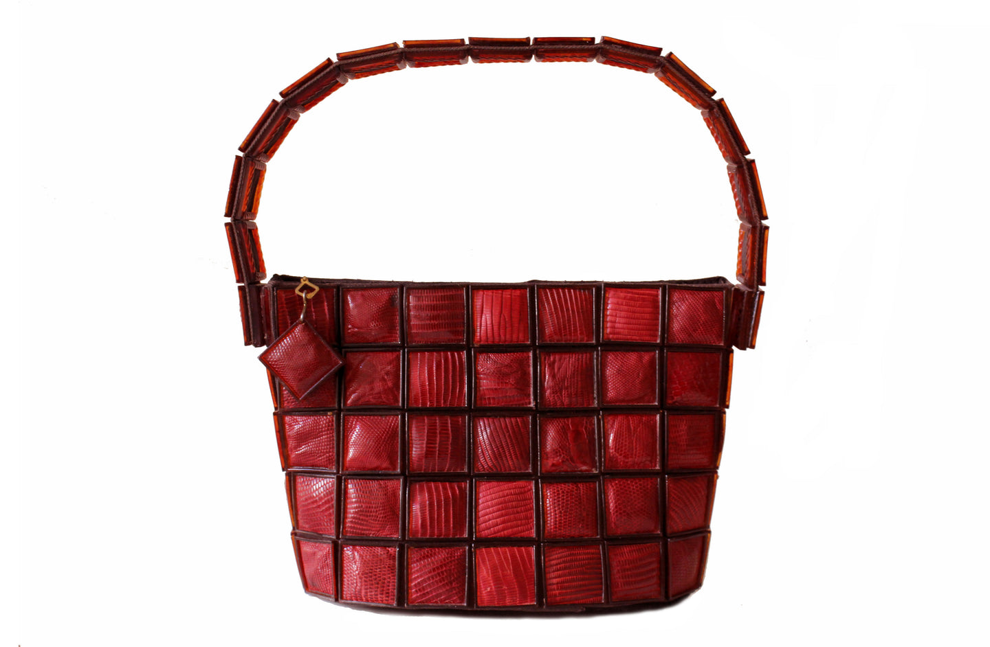 Tiled red wine color lizard skin handbag clutch