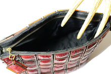 Tiled red wine color lizard skin handbag clutch
