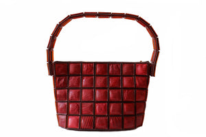 Tiled red wine color lizard skin handbag clutch