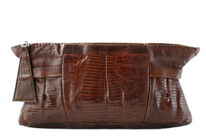 Large chocolate brown lizard handbag