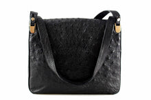 LOEWE black ostrich skin bag with flap and double handle