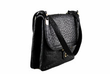LOEWE black ostrich skin bag with flap and double handle