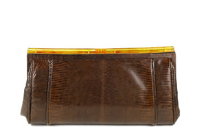 Lizard skin clutch handbag with lucite frame
