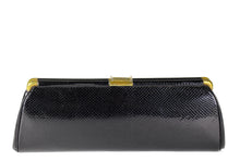 Elongated black snakeskin print clutch