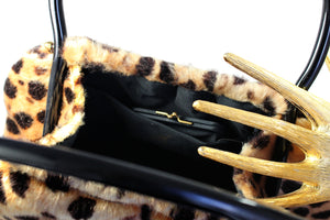 MORRIS MOSKOWITZ leopard print black lucite handles frame bag