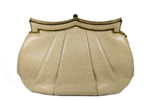 NEIMAN MARCUS by JUDITH LEIBER creme snakeskin handbag with jewel clasp