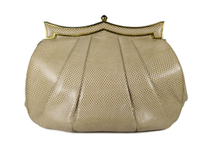 NEIMAN MARCUS by JUDITH LEIBER creme snakeskin handbag with jewel clasp