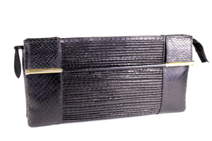 Snake skin handbag with bar-handles