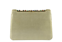 JUDITH LEIBER taupe snake skin jewel frame clutch