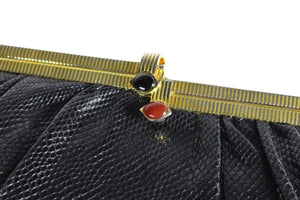 JUDITH LEIBER black snakeskin handbag with jewel clasp