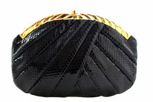 JUDITH LEIBER black snake skin pleated handbag