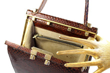 Maroon python snakeskin frame handbag