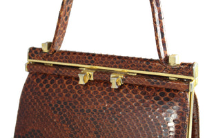 Maroon python snakeskin frame handbag