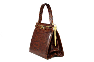 Maroon python snakeskin frame handbag