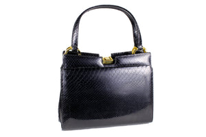 Black snake skin frame handbag double handle