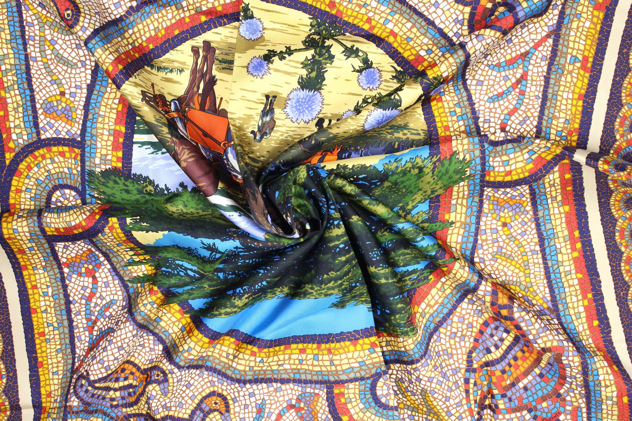 HERMÈS scarf “Sous le Cèdre” by Dimitri Rybaltchenko – Vintage Carwen