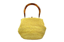 MORRIS MOSKOWITZ yellow raffia purse with lucite handle