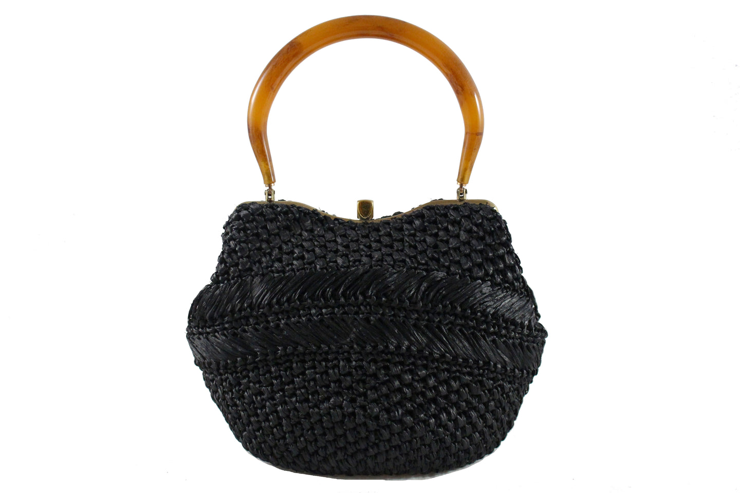 MORRIS MOSKOWITZ black raffia handbag with lucite handle