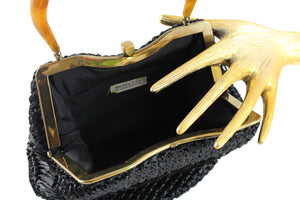 MORRIS MOSKOWITZ black raffia handbag with lucite handle