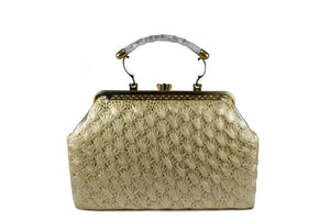 Ecru color crochet raffia handbag with lucite handle
