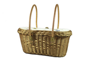MIDAS OF MIAMI gold wicker and white beads bag