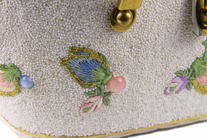 MIDAS OF MIAMI wicker box bag with white beads