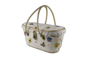 MIDAS OF MIAMI wicker and white beads bag