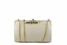 RODO white wicker clutch with metal and plastic clasp