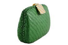 RODO green wicker clutch with gold and silver clasp