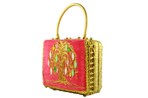 MIDAS OF MIAMI golden wicker handbag tree motif