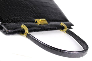 Black crocodile skin handbag top handle