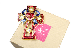 CHRISTIAN LACROIX enamel cross pendant brooch